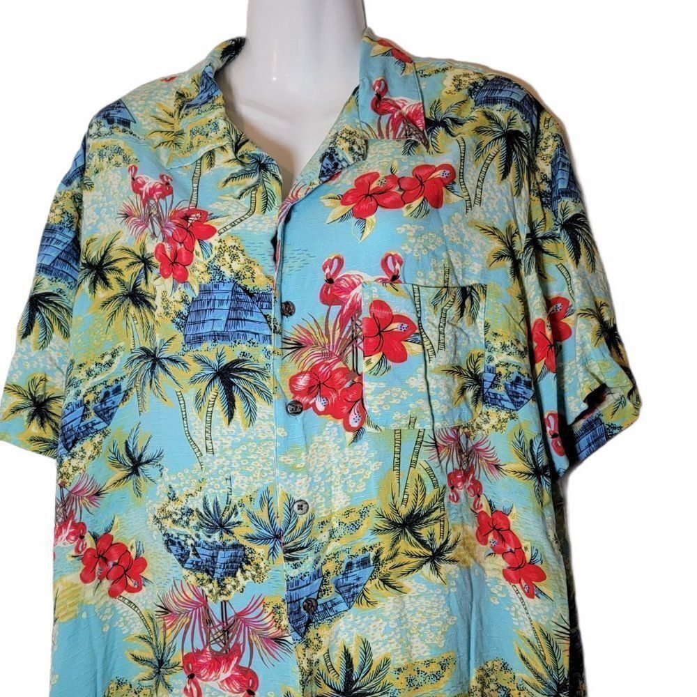 George Mens Blue Tropical Button Up Shirt Size L
